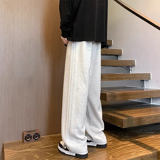 爆炸哥 秋季美式复古运动百搭纯色阔腿裤青少年垂感侧边褶皱拼接设计直筒休闲裤 男女同款