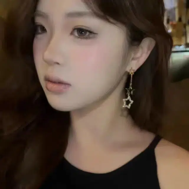 饰之颜 日韩风双子星~长款五角星流苏气质时尚小众个性 韩系超闪简约百搭 合金 耳环 女款