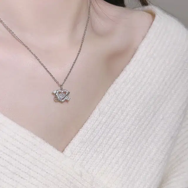 饰之颜 轻奢丘比特爱心之箭 一箭倾心法式高级感甜美百搭浪漫精致气质时尚设计感守护恋爱频率 不锈钢 项链 女款