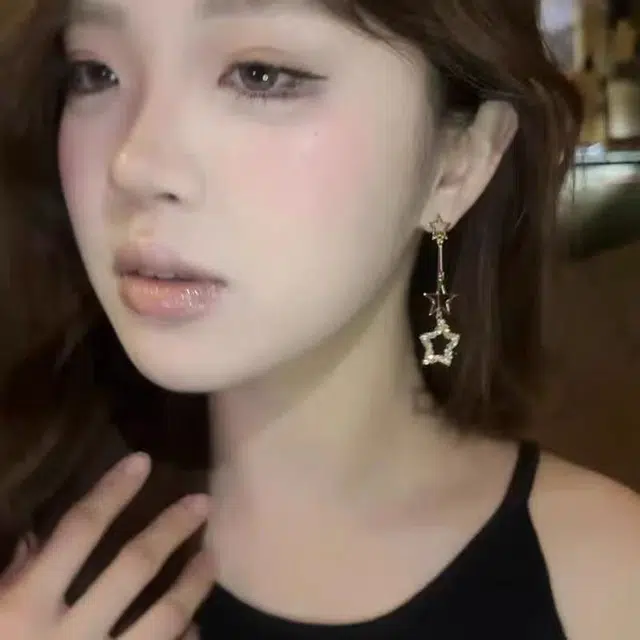 饰之颜 日韩风双子星~长款五角星流苏气质时尚小众个性 韩系超闪简约百搭 合金 耳环 女款