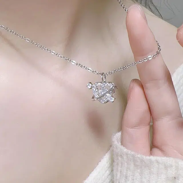 饰之颜 轻奢丘比特爱心之箭 一箭倾心法式高级感甜美百搭浪漫精致气质时尚设计感守护恋爱频率 不锈钢 项链 女款
