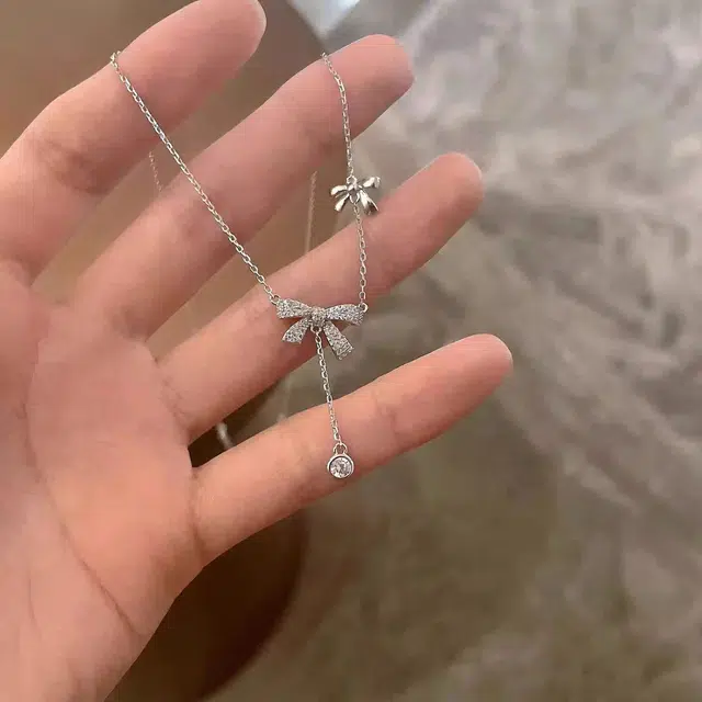 饰之颜 韩式蝴蝶结 浪漫轻奢甜美森系流苏小众设计百搭 流苏锁骨链  约会#好运 仿珍珠 项链 女款