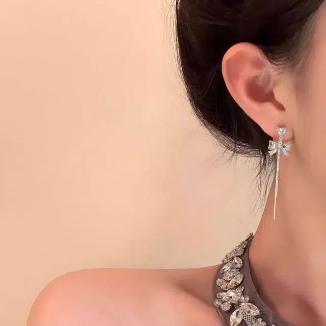 饰之颜 新中式蝴蝶结流苏冷感耳饰 高级感轻奢甜美冷淡风优雅气质个性百搭#好运 合金 耳环 女款
