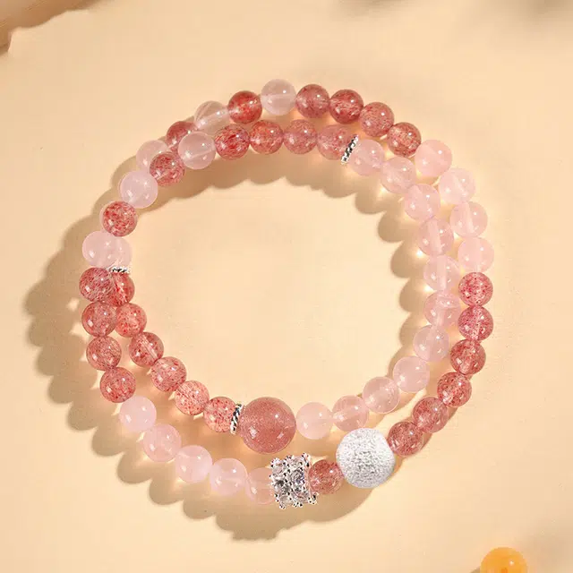 饰之颜 【花园】新中式 清新甜美桃花运势马粉天然 草莓晶 手串 女款