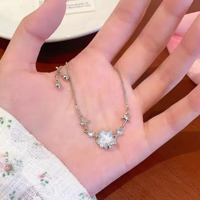 饰之颜 甜美可爱 海洋星星 森系清新气质浪漫小众设计高级感 立体极光幻彩五角星四芒星微笑弧度抽拉可调#好运 铜 手链 女款