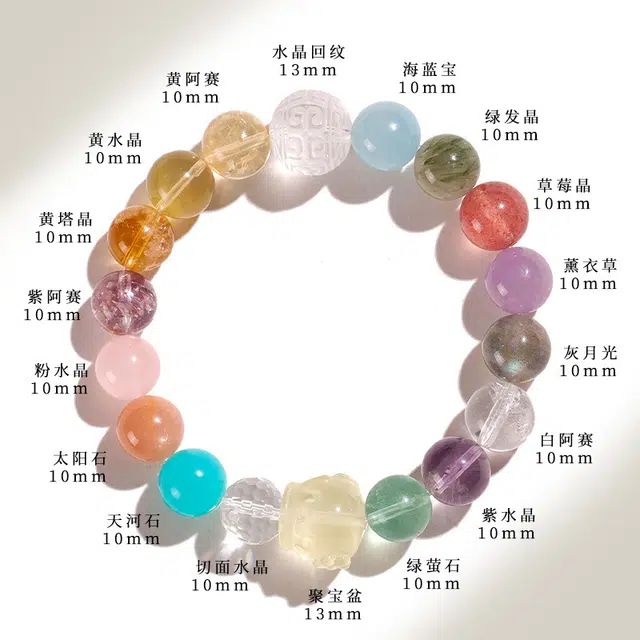 聚宝盆 饰之颜 新中式 国风天然 紫水晶 多宝 时尚高级感 草莓晶  绿发晶手串 高能量 招财 男女同款情侣款