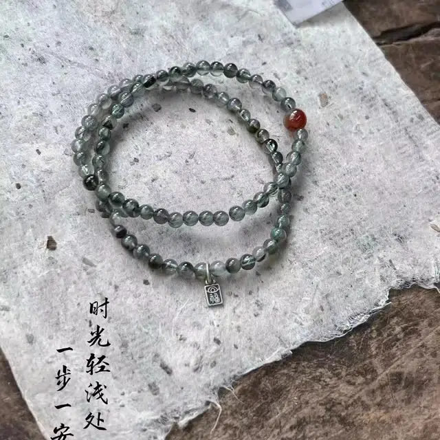 饰之颜 新中式招财纳福 事事如意 国潮复古高级感简约 小众设计双层叠戴 诸事顺利#好运天然 绿发晶 手串 男女同款情侣款