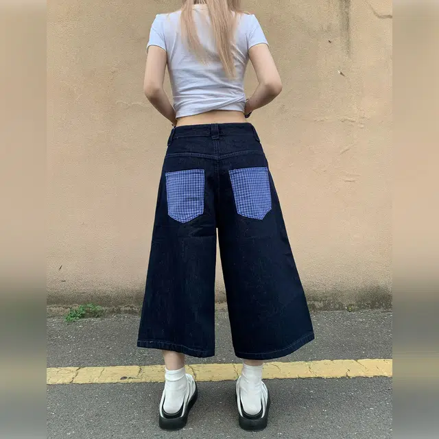 寻星记 美式复古和平鸽刺绣拼接阔腿七分裤潮流百搭春夏款牛仔短裤 男女同款