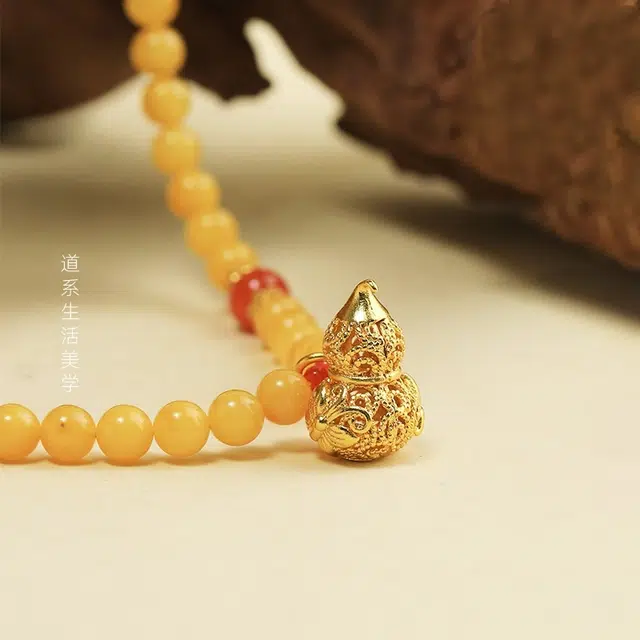 子婳 新中式国风小众设计招财纳福葫芦时尚简约轻奢小米珠 蜜蜡 项链 女款