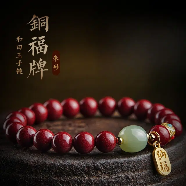 子婳 小福牌转运珠本命年招财纳福吉祥紫金砂复古宫廷国风高级感 朱砂 手串 女款