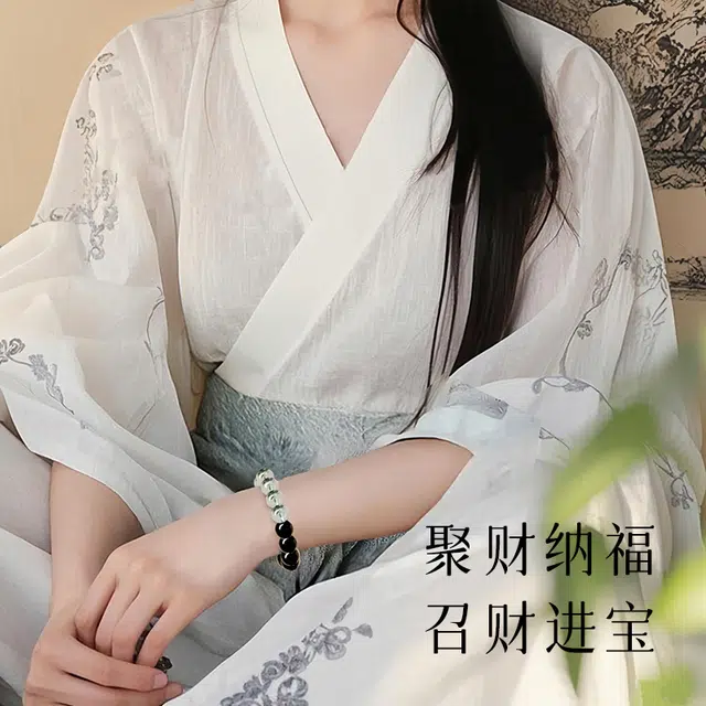 子婳 绿幽灵聚宝盆招财时尚百搭新中式复古风小众精致转运珠 黑曜石 手串 男女同款情侣款