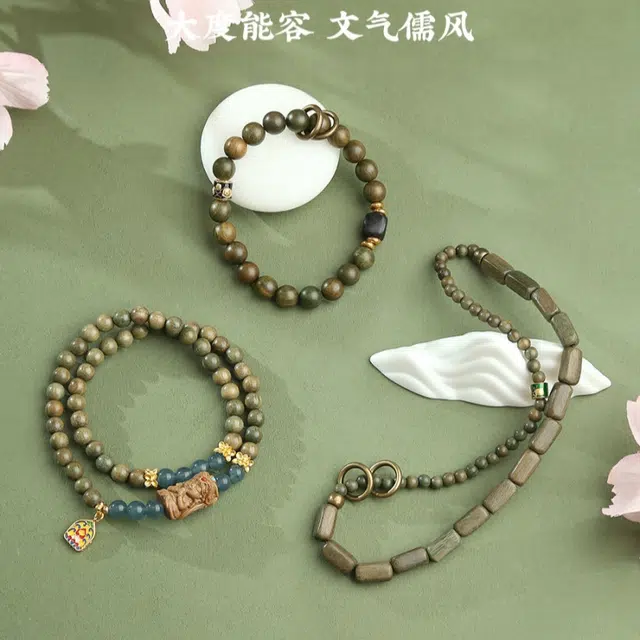 子婳 佛珠念珠盘玩木质男文玩古风禅意招财转运复古国风国潮轻奢优雅高级感 绿檀 手串 男女同款情侣款