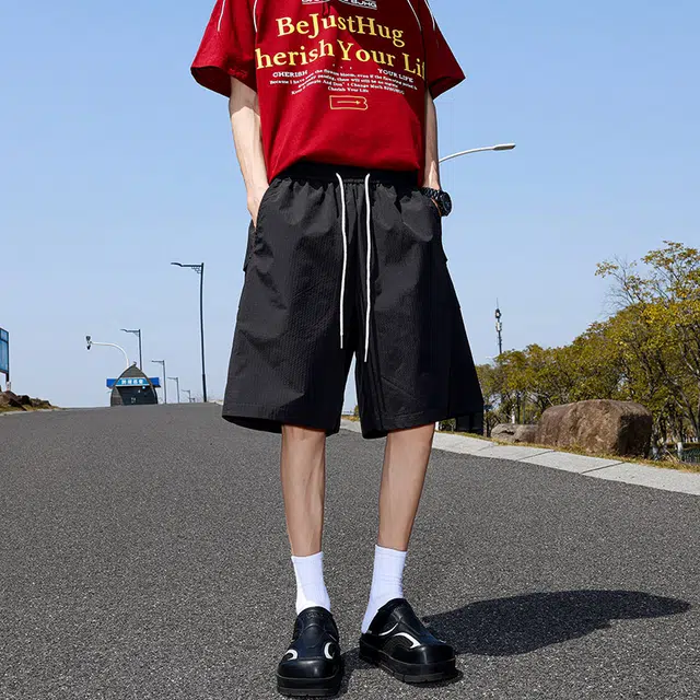 棉基因 美式高街宽松日常五分百搭系带户外篮球少年感薄款运动通勤休闲短裤 男女同款