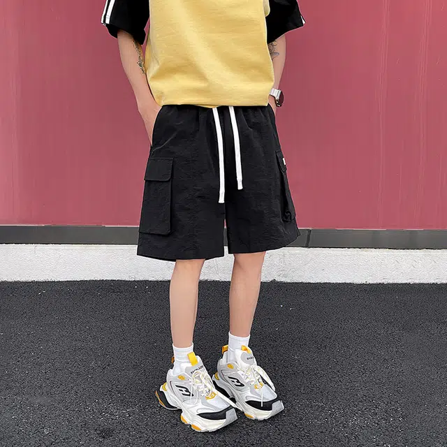 棉基因 美式高街山系凉感宽松日常直筒五分裤百搭系带户外篮球速干休闲短裤 男女同款