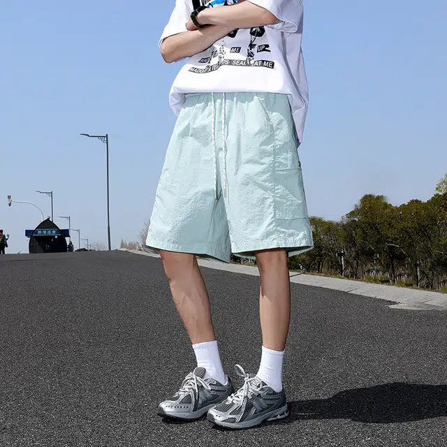 棉基因 纯色速干美式高街简约基础款户外百搭中腰宽松运动透气舒适凉感系带五分休闲短裤 男女同款