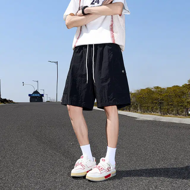 棉基因 纯色速干美式高街简约基础款户外百搭中腰宽松运动透气舒适凉感系带五分休闲短裤 男女同款