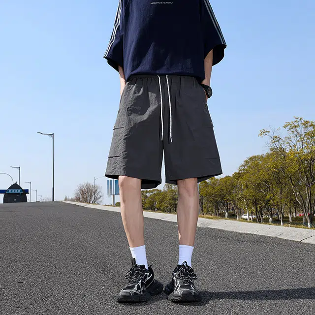 棉基因 纯色速干美式高街简约基础款户外百搭中腰宽松运动透气舒适凉感系带五分休闲短裤 男女同款