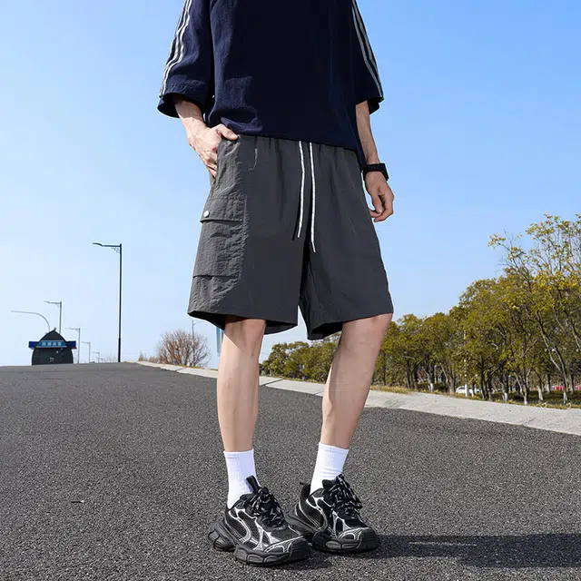 棉基因 纯色速干美式高街简约基础款户外百搭中腰宽松运动透气舒适凉感系带五分休闲短裤 男女同款