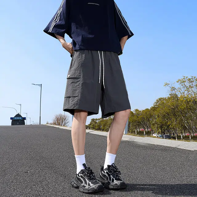 棉基因 纯色速干美式高街简约基础款户外百搭中腰宽松运动透气舒适凉感系带五分休闲短裤 男女同款
