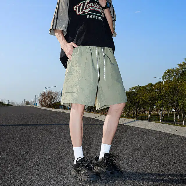 棉基因 纯色速干美式高街简约基础款户外百搭中腰宽松运动透气舒适凉感系带五分休闲短裤 男女同款
