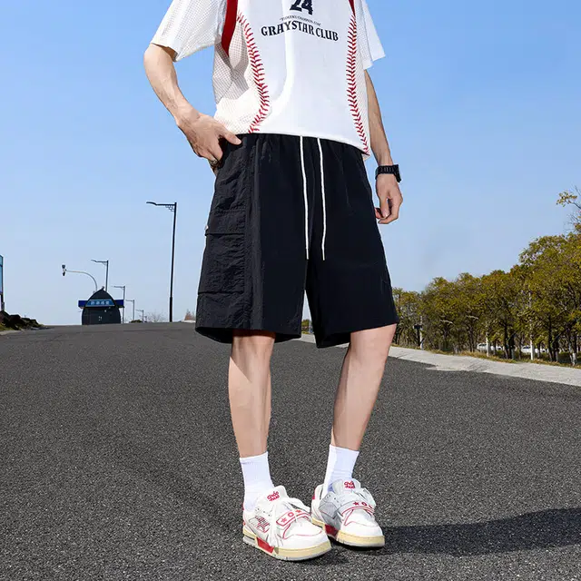 棉基因 纯色速干美式高街简约基础款户外百搭中腰宽松运动透气舒适凉感系带五分休闲短裤 男女同款