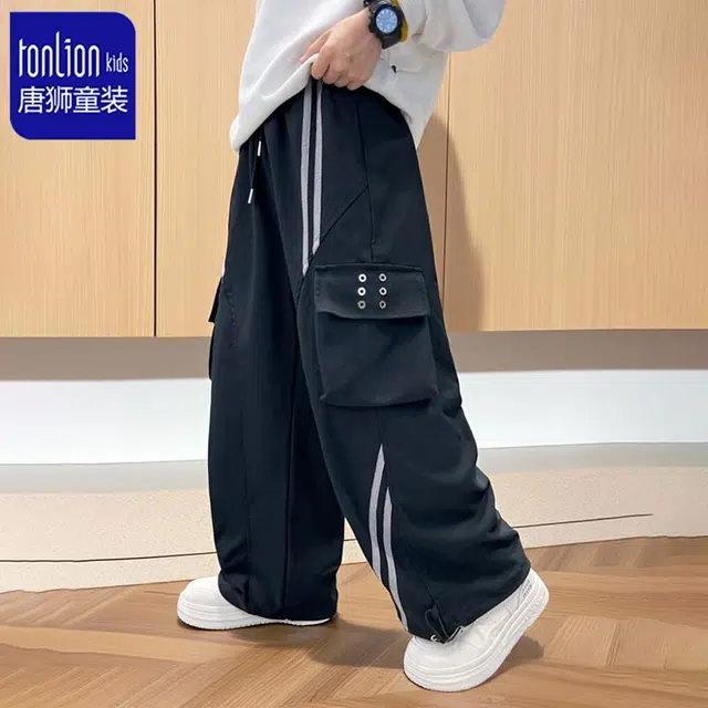 唐狮童装长裤 个性拼接 深色 休闲百搭 儿童款 纯色简约春秋款 中大童