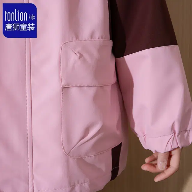 唐狮童装冲锋衣 时尚女童 个性拼色拼接 户外运动连帽 洋气百搭 防风耐磨