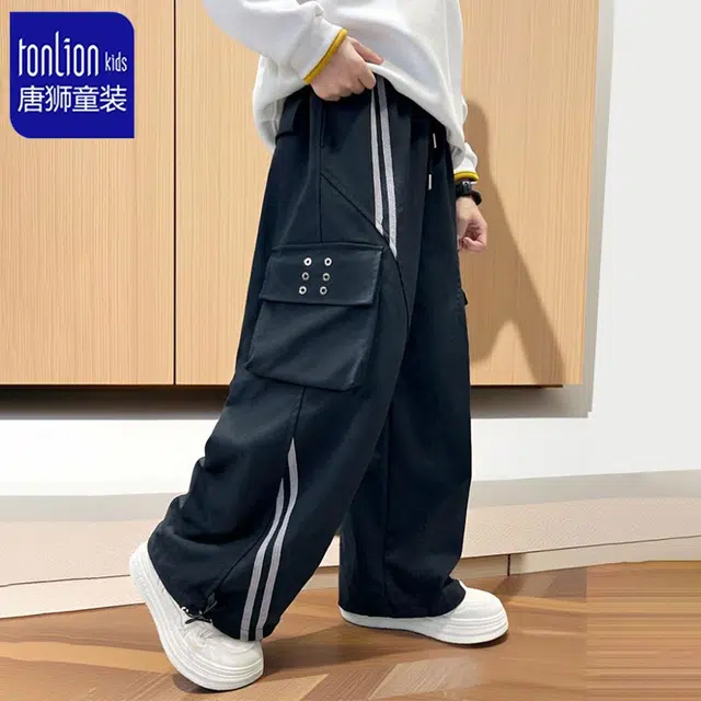 唐狮童装长裤 个性拼接 深色 休闲百搭 儿童款 纯色简约春秋款 中大童