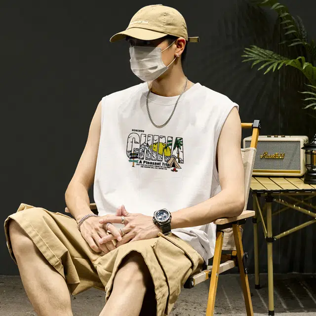 红豆 重磅纯棉美式复古运动风穿搭健身显肌肉经典无袖内搭打底汗衫基础款坎肩无性别主义吸汗透气舒适宽松简约日常背心 男女同款