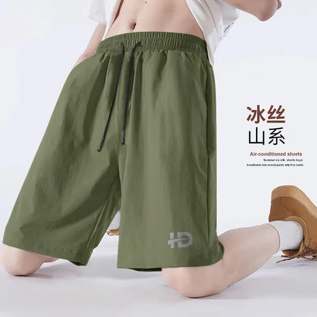 红豆 美式复古简约风轻薄透气凉感塔丝隆面料五分裤微皱肌理耐磨宽松廓形亲肤吸湿排汗户外徒步运动休闲大码工装短裤 男女同款