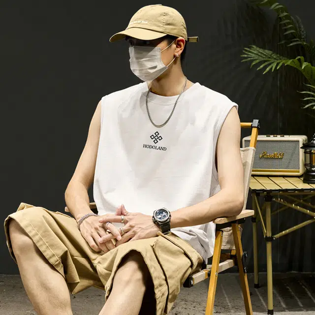 红豆 运动休闲高街潮牌极简风宽松潮流跑步健身亲肤日常通勤可外穿打底衫简约百搭帅气圆领套头无袖坎肩背心 男女同款