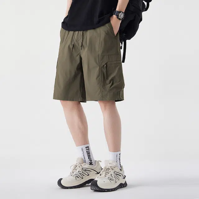 红豆 美式高街潮流拉链多口袋中裤城市通勤户外时尚中腰抽绳挺括有型显高显瘦五分运动裤易打理抗皱耐磨舒适透气休闲工装短裤 男女同款