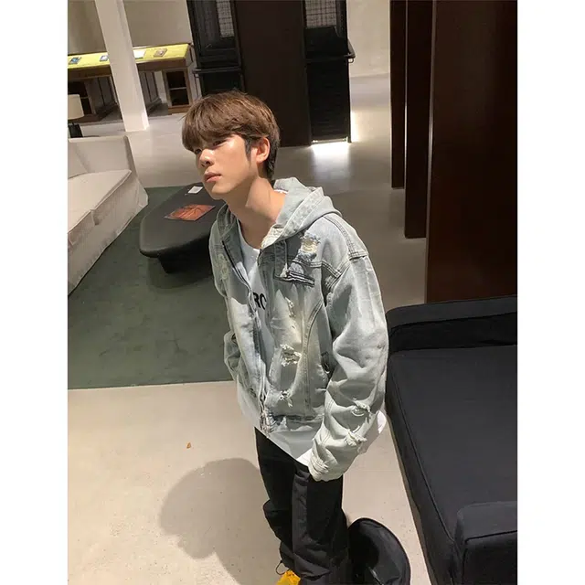 徐百货 美式复古拉链破洞潮流设计感宽松百搭水洗做旧夹克上衣牛仔外套 男女同款
