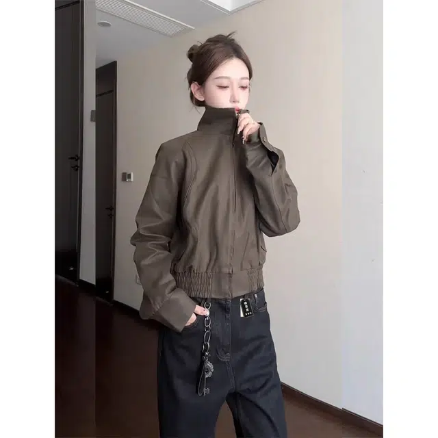 徐百货 美式复古假两件格纹拼接外套男春秋季高级感短款立领百搭工装夹克 男女同款