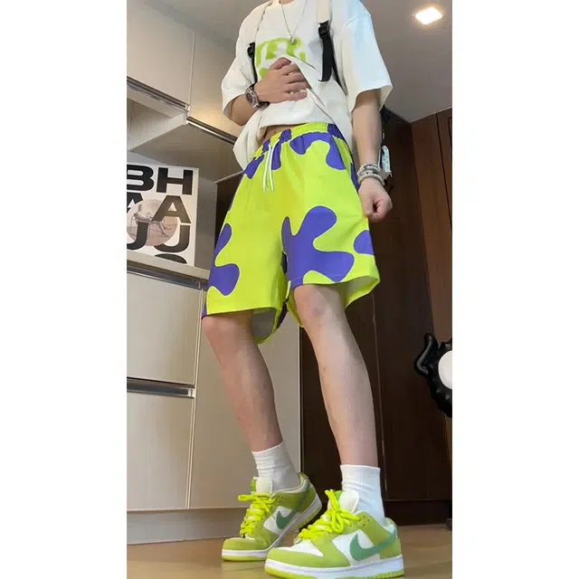 徐百货 美式潮牌卡通图案薄款篮球运动冰丝速干五分沙滩裤子休闲短裤 男女同款