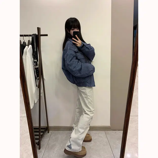 徐百货 美式复古休闲裤显瘦微喇破洞直筒长裤潮流百搭宽松舒适牛仔裤 男女同款