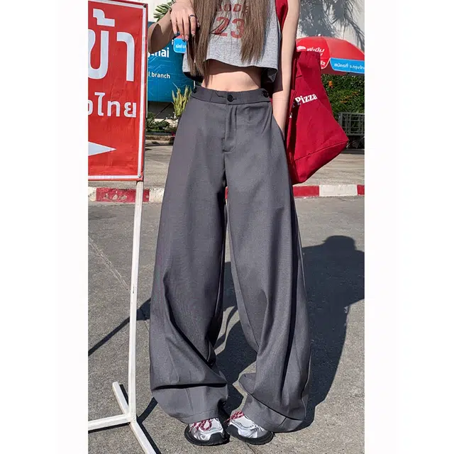 徐百货 美式高级感裤子夏季流行穿搭西裤宽松直筒阔腿垂感休闲裤西装裤 男女同款