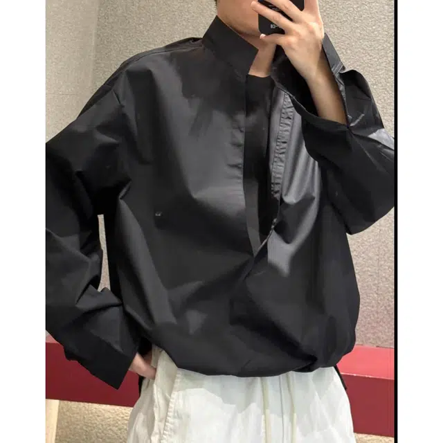 徐百货 美式复古纯色假两件长袖潮牌薄款夏季雅痞高街拼接设计感小众宽松百搭衬衫 男女同款