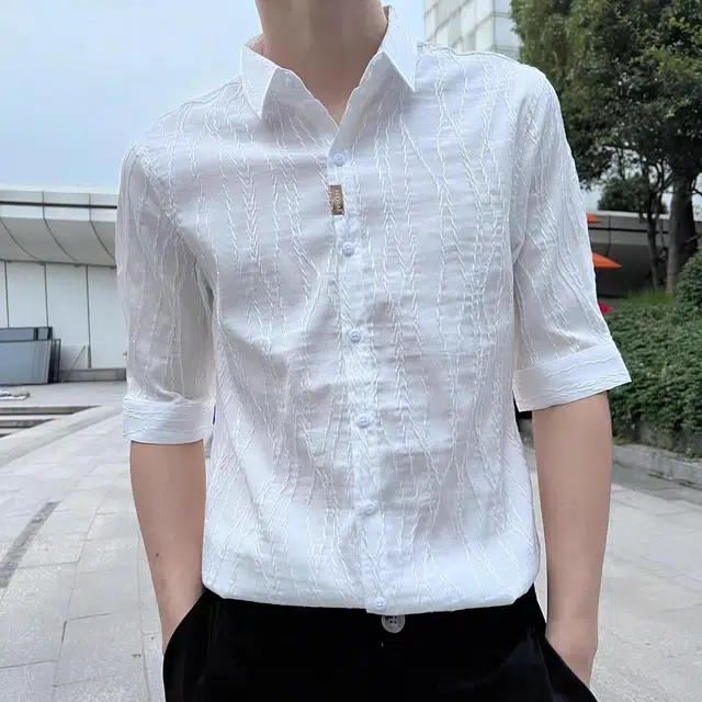 徐百货 英伦潮牌痞帅高级感搭配潮流百搭宽松舒适短袖衬衫 男女同款
