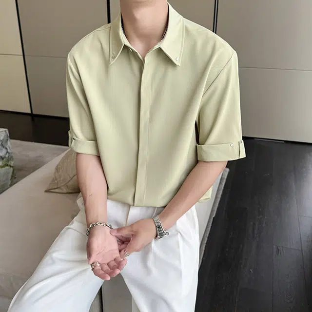 徐百货 薄款冰丝韩系穿搭高级感痞帅百搭短袖衬衫 男女同款