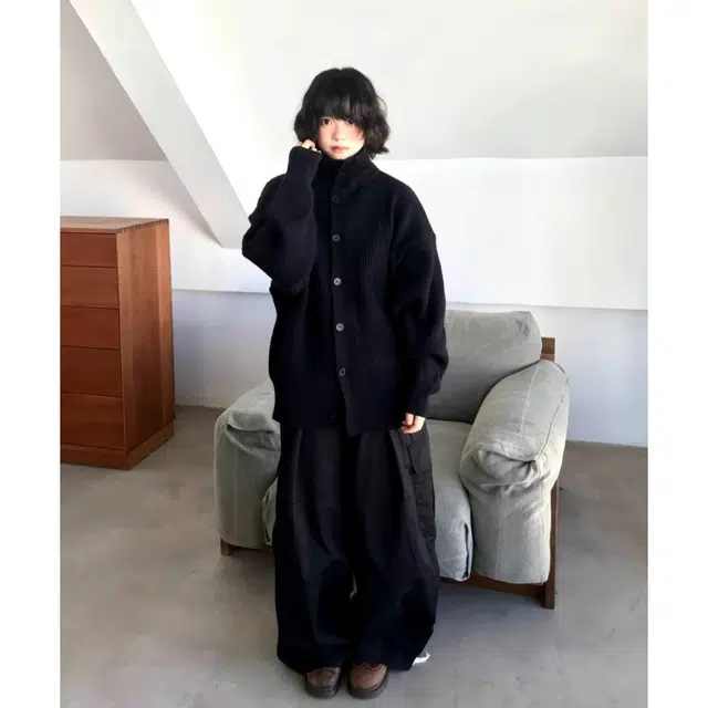 徐百货 美式高街潮牌百搭纯色慵懒风高领开衫上衣秋冬款潮流宽松复古排扣外套毛衣 男女同款