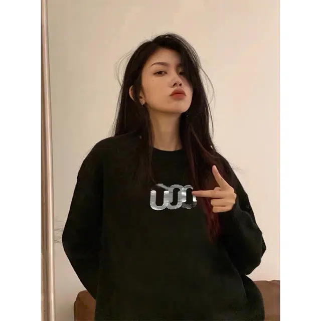徐百货 美式复古青少年长袖春夏季无帽圆领内搭打底衫上衣服潮流百搭卫衣 男女同款