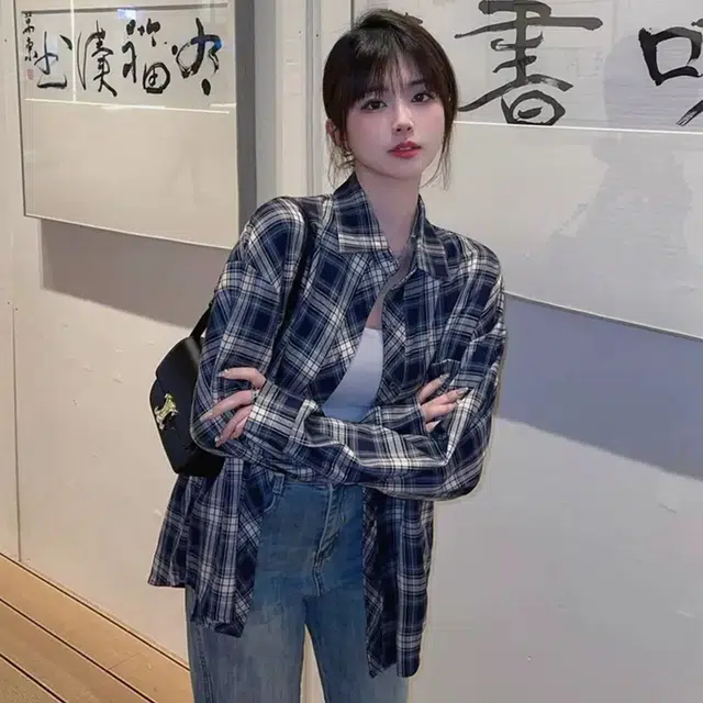 徐百货 格纹港风复古冷淡风长袖防晒痞帅唯美显瘦时尚百搭设计感格子外套衬衫 男女同款