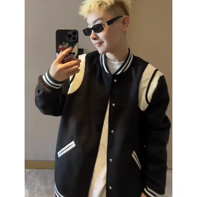 徐百货 美式复古情侣款棒球服黑白拼接外套宽松飞行服潮流百搭舒适夹克 男女同款