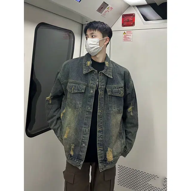 徐百货 高街痞帅春秋美式水洗做旧飞行员夹克复古潮牌牛仔外套 男女同款