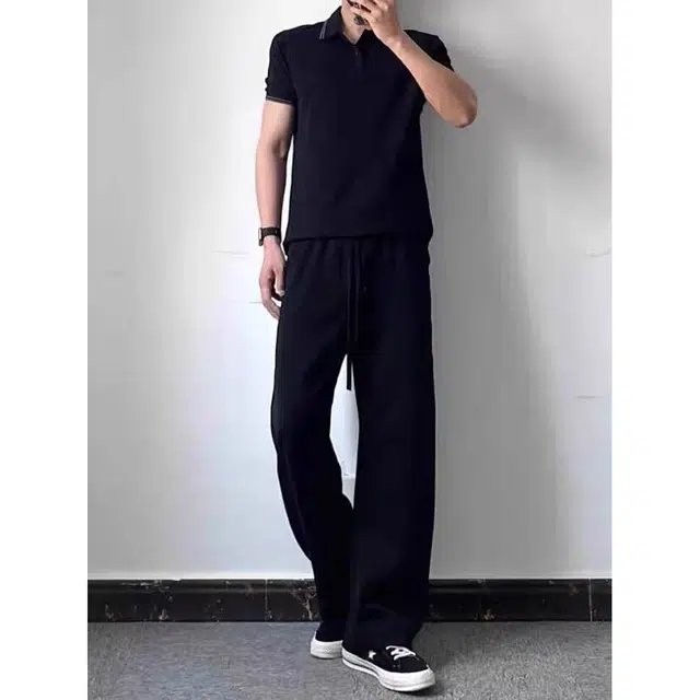 徐百货 美式高街弯刀剪裁拼接宽松垂感直筒裤解构主义阔腿裤潮流百搭针织运动裤 男女同款