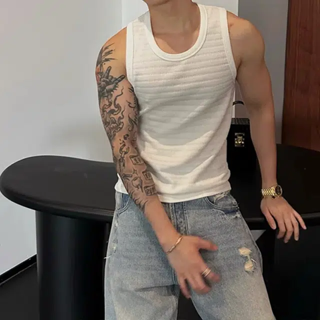 徐百货 美式条纹夏季坎肩舒适无袖背心 男女同款