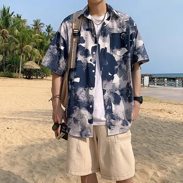 徐百货 薄款透气夏威夷沙滩衬衣痞帅大码宽松外套潮流百搭短袖衬衫 男女同款