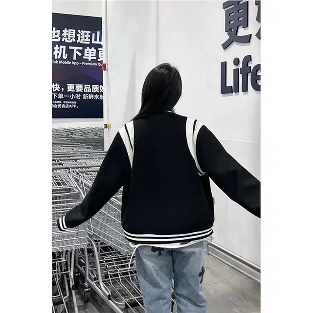 徐百货  条纹设计短款外套春秋季学院风韩系百搭上衣潮牌夹克棒球服 男女同款