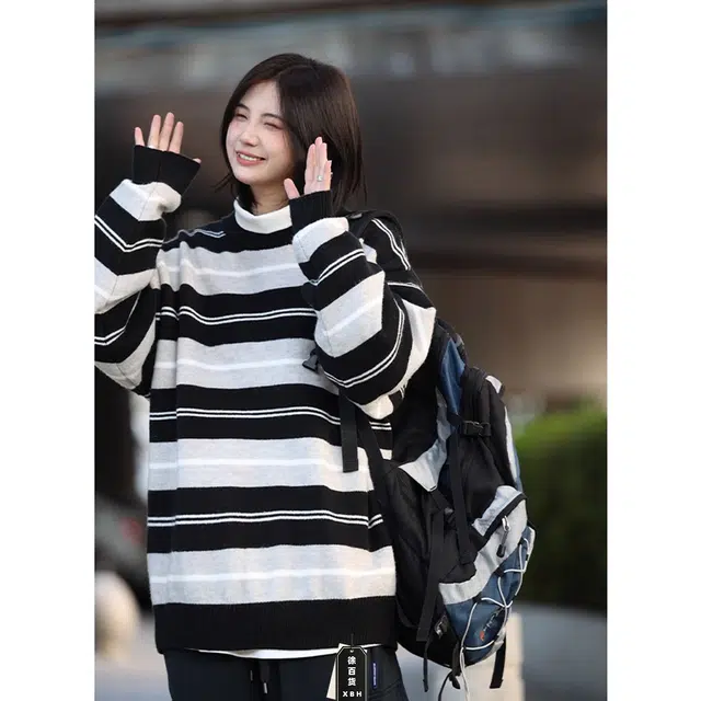 徐百货 美式复古慵懒条纹套头痞帅潮牌简约休闲毛衣 男女同款